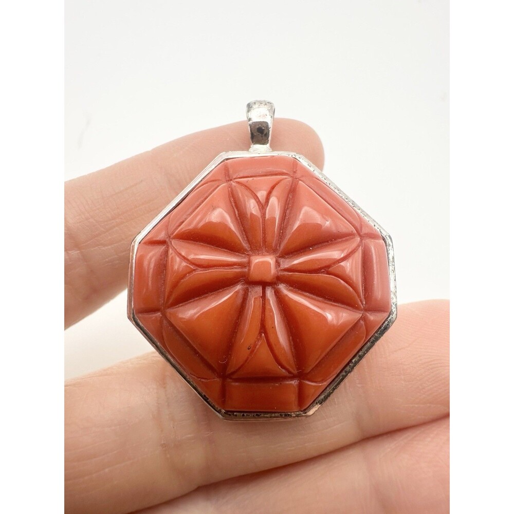 Vintage Carved Orange Lucite Pendant